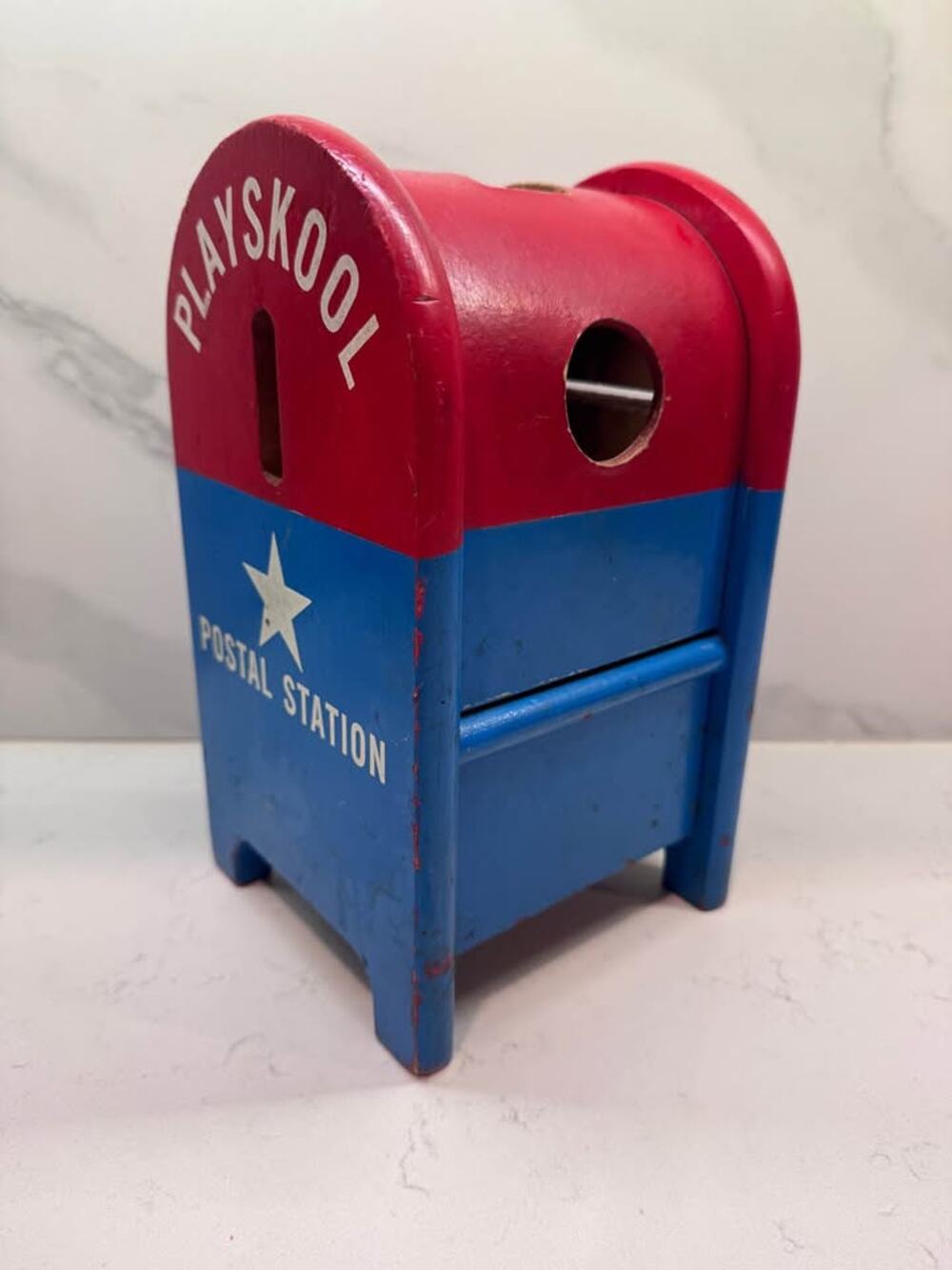 Vintage Wooden Playskool Postal Station Toy Sorting Shape Mailbox